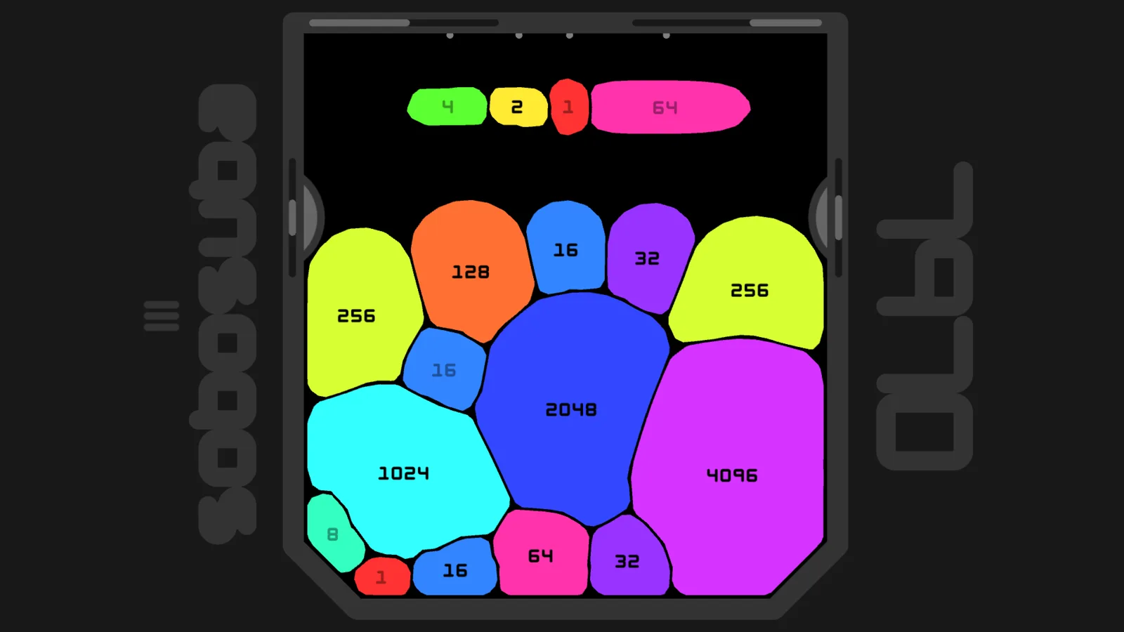 Large 2048 and 4096 blobs surrounded by smaller numbered blobs